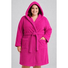 Model Home Pamuklu Büyük Beden Kapşonlu Fuşya Renkli Bornoz 4xl-5xl-6xl-7xl