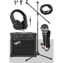 Shop A Way MGA-25BK-PAK Elektro Gitar Amfisi 25 Watt USB Bluetooth ve Şarjlı (Amfi Mikrofon Stand Kulaklık Jack