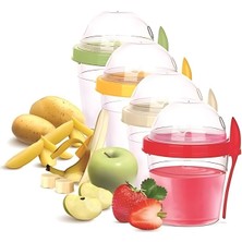 Shop A Way Hazneli Kaşıklı Yoğurt ve Mama Saklama Kabı Diyet Yulaf Kabı Yeşil