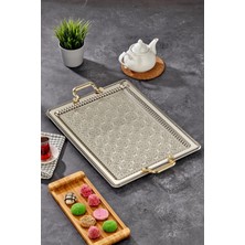 Cooker Inci Metal Dikdörtgen Battal Boy Gümüş Sunum Tepsisi 60X40 cm CKR3543