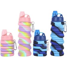 Shop A Way Slipt 500 ml Sızdırmaz Katlanabilir Portatif Silikon Su Matarası Taşınabilir Suluk (Mavi)