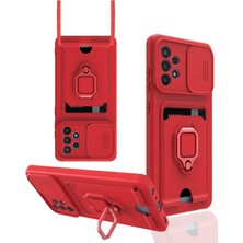 Zemira Newface Samsung Galaxy A72 Kılıf Zuma Kartvizitli Yüzüklü Silikon - Kırmızı