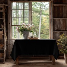 Meine Home Siyah Keten Masa Örtüsü Dertsiz Kumaş