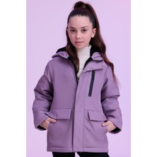Gizrain Kız Çocuk Lila Içi Kürklü Su ve Rüzgar Geçirmez Kapüşonlu Kışlık Mont Parka