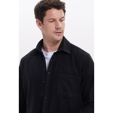 Tudors Erkek Regular Fit Klasik Kesim Düz Cepli Koyu Siyah Oduncu Gömlek