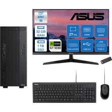 Asus Expertcenter B900MF Intel® Core™ Ultra 7 265 5.3ghz Aı 32GB Ddr5 1tb SSD 4GB/GT1030  27"Mon120Hz  Freedos Mini Tower Masaüstü Bilgisayar B900MF10302721F13+ZETTAUSBBELLEK