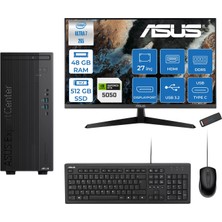 Asus Expertcenter B900MF Intel® Core™ Ultra 7 265 5.3ghz Aı 48GB Ddr5 512GB SSD 8GB/RTX5050 27"Mon120Hz  Freedos Mini Tower Masaüstü Bilgisayar B900MF50502727F17+ZETTAUSBBELLEK