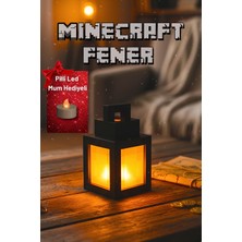 Cosmic Store Minecraft Fener Modern Tasarımlı LED Masa Lambası-Pilli LED Mum Hediyeli-Dekoratif Masaüstü Lamba