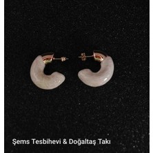 Şems Tesbihevi & Doğaltaş Takı Krem Mermer Desenli Altın Uçlu Kadın Küpe Zarif Yarım Halka Model