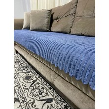 Göksal Süvari Bambu Çizgili Süngerli Kadife Kaymaz Koltuk Örtüsü (Sadece Oturma Yerini Kapatır) 85X210 ( Açık Gri)