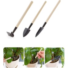 Layfhex Mini Ahşap Saplı Hobi Bahçe Seti Kürek Tırmık Çapa Saksı Balkon Ev Çiçek Bakımı