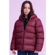 Gizrain Kız Çocuk Bordo Su ve Rüzgar Geçirmez Içi Polarlı Kapüşonlu Şişme Mont