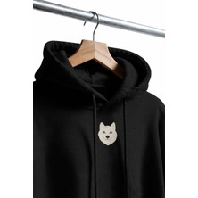 Muhtar Store Minimal Husky Figürlü Siyah Unisex Kapüşonlu Sweatshirt – Dtf Baskı