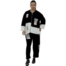 Monıca Magnı Büyük Beden Kapüşonlu Taşlı Bağlama Detaylı Fermuarlı Kadın Alt Üst Takım