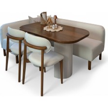Dekorew Bohem Mutfak Köşe Takımı Ekbank | 180X140 cm Ekru Kumaş Köşe Koltuk + 130X80 cm Ceviz Agaç Masa + 2 Ekru Renk Sandalye