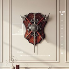 İki Yedi Konsept Tricasse 772 Aslan Figürlü Kalkan Duvar Dekoru Çapraz Baltalı Kılıçlı Güç Sembolü Duvar Aksesuarı