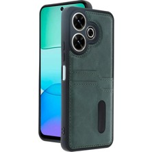 Zemira Newface Xiaomi Redmi 13 4g Kılıf Sara Kartvizitli Deri Kılıf - Koyu Yeşil