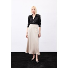 Sateen Yüksek Bel Saten Etek - Vizon