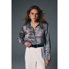 Sateen Klasik Desenli Gömlek - Gri