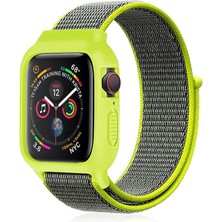 Zemira Newface Apple Watch 42MM Hasırlı Cırtcırtlı Kasalı Kordon - Yeşil