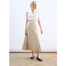 Sateen Yüksek Bel Saten Etek - Taş