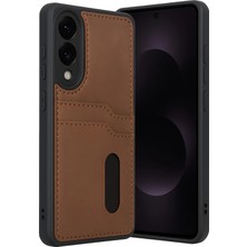 Zemira Newface Samsung Galaxy S25 Edge Sara Kartvizitli Deri Kılıf - Taba