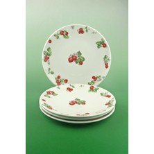 Bursa Porselen Dekor Strawberry 4 Parça Porselen Pasta Tabağı