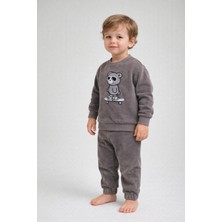 Dinamik çocuk Erkek Bebek Esnek Kot 2li Alt Üst Takım Kaykaycı Ayıcık Baskılı Sweatshirt Eşofman Takımı 6-9-12-18-24AYLIK