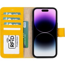 Gp Iguana Apple iPhone 15 Uyumlu Deri Cüzdanlı Kılıf Mwwn FL12 Sarı