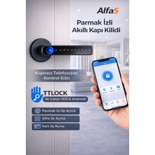 Alfas Şifreli Kartlı Telefondan Kontrol Pvc Alüminyum Ahşap Uyumlu Parmak Izli Akıllı Kapı Kolu Tt Lock