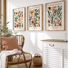 Pam Studio Flower Market Botanik 3’lü Tablo Seti – Renkli Çiçek Illüstrasyonları, Modern Duvar Dekoru