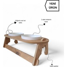 Realwood Ahşap Kedi Su & Mama Kabı - 2'li Oval Model - Eğimli - Kırılmaz Melamin Kase - 2*400ML