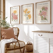 Pam Studio 3’lü Botanik Çiçek Tablo Seti | Flower Market Posterleri | Estetik Duvar Dekorasyonu