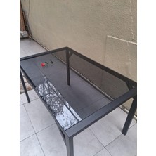Bengi Ankara Mobilya Masa 90549 Cam Metal Siyah Ayak Füme Cam Temperli 8mm Sabit Masa