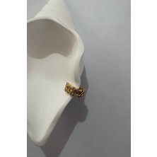 Marsel Iki Sıra Damla Taşlı 14K Gold Kıkırdak Küpe