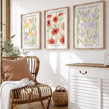 Pam Studio Flower Market Çiçek Poster Seti – Lale, Gelincik ve Mor Çiçek Desenli 3’lü Dekoratif Tablo