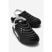 Ccway Hasır Desenli Sabo Erkek Terlik Siyah Beyaz