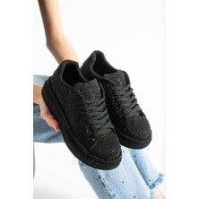 Dabab Shoes Stella Kadın Siyah Taşlı Işıltılı Platform Kalın Taban Sneakers Spor Ayakkabı