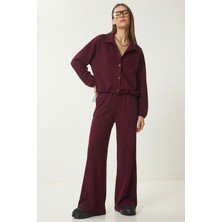 Happiness İstanbul Dik Yaka Düğmeli Alt-Üst Modal Takım LBY0036 Mürdüm