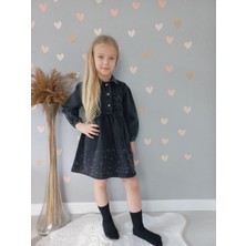 Papiy Kids Cep Detaylı Taş Baskılı Kot Elbise