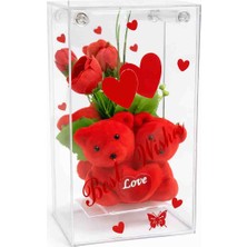 Dik Cam Aynalı Hediyelik Dekoratif Ayıcıklı Kalpli Sevgiliye Özel ,doğum Günü Hediyelik 10X20 cm