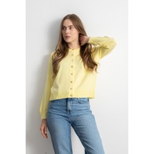 Kadın Gold Düğmeli Basic Triko Hırka - Sarı