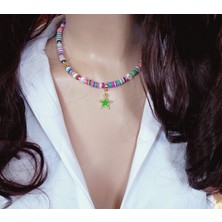 Stella Renkli Fimo Boncuklu Yıldız Kolye
