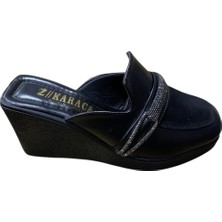 Güven Kundura Kadın Dolgu Topuk Önü Kapalı  Taşlı Süetli Terlik