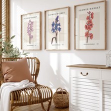 Pam Studio Flower Market 3’lü Tablo Seti – Kırmızı Gelincik, Mor Menekşe ve Pembe Leylak Çiçek Posterleri