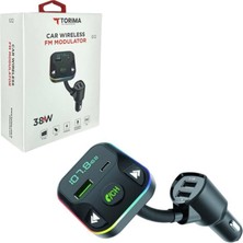 Trm G12 Siyah 35W Hızlı Şarjlı Bluetooth Transmitter Araç Şarj Cihazı USB Tf Kart Type-C Fm