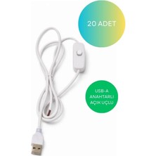 Gümrük Bey 20 Adet Anahtarlı USB Erkek Kablo 5V 2 Amper Ucu Açık Beyaz USB Kablo 100 cm - Açık Uçlu