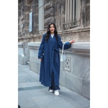 Molly Nelly Kadın Kot Kimono Uzun Pardesü