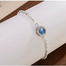 Gözde Aksesuarım Mavi Taşlı Gümüş Renk Çelik Bileklik