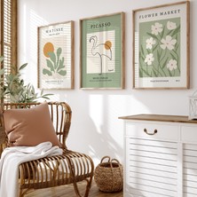 Pam Studio Matisse Picasso Çiçek Poster Seti – Yeşil ve Turuncu Minimalist Modern Duvar Tablo Dekorasyonu 3’lü